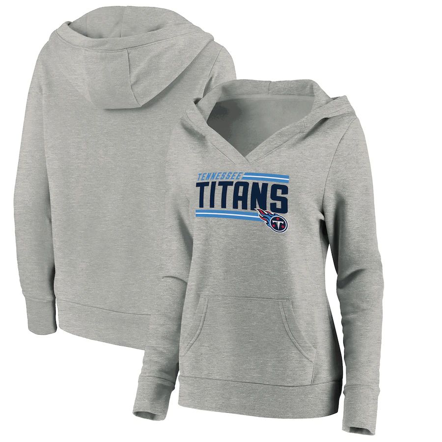 Women Tennessee Titans Fanatics Branded Heathered Gray On Side Stripe V-Neck Pullover Hoodie->women nfl jersey->Women Jersey